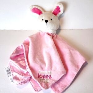 Child of Mine by Carter's pink bunny Lovey Rattle Mommy loves me